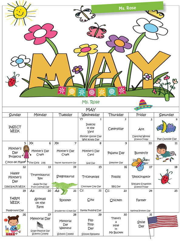 Discovering Me Nursery School 2024 May Calendar Ms. Rose
